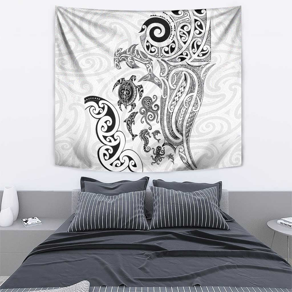New Zealand Sea Animals with Maori Tribal Tattoo Tapestry White Color LT03 - Polynesian Pride