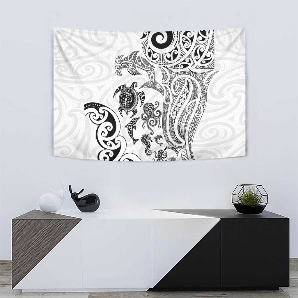 New Zealand Sea Animals with Maori Tribal Tattoo Tapestry White Color LT03 - Polynesian Pride