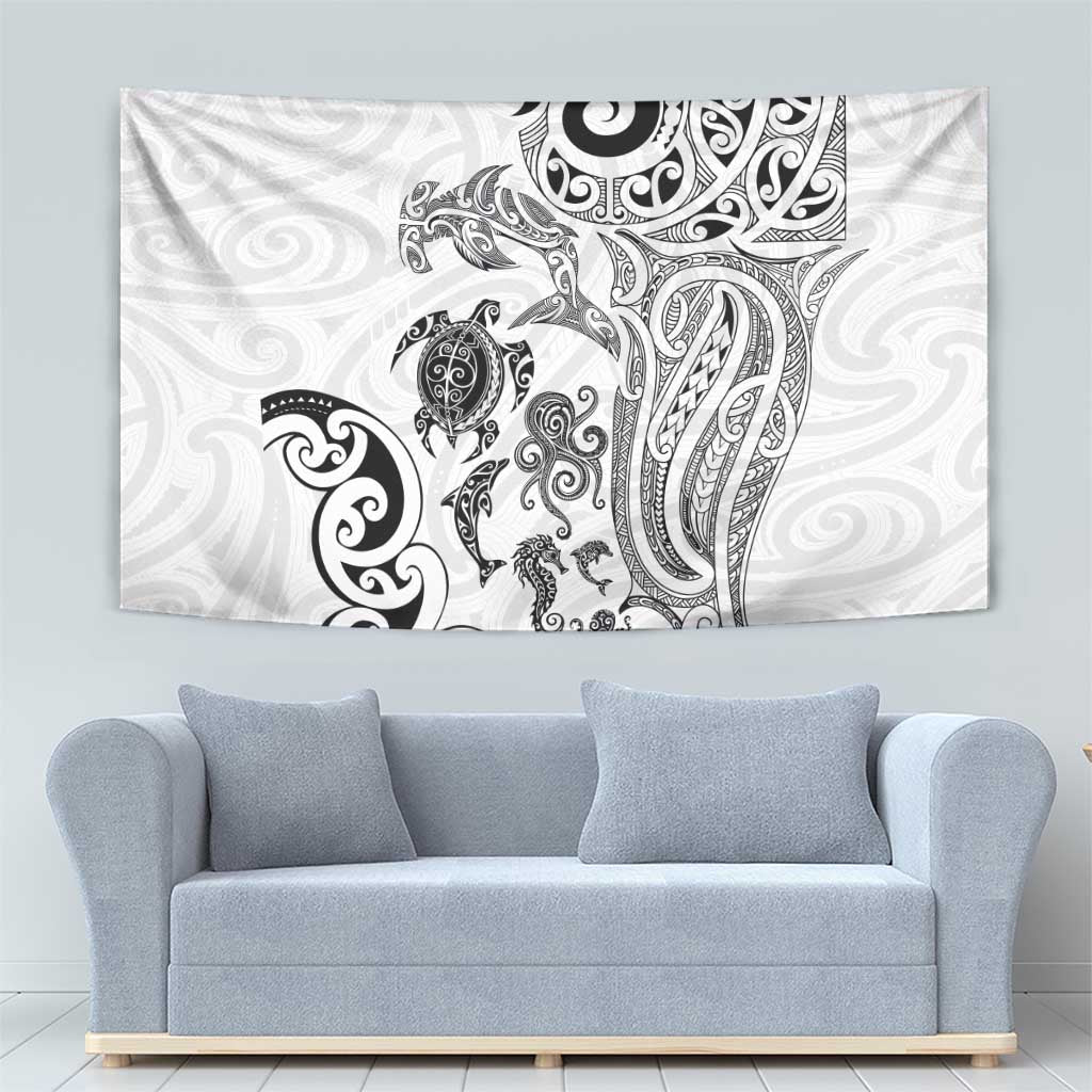New Zealand Sea Animals with Maori Tribal Tattoo Tapestry White Color LT03 - Polynesian Pride