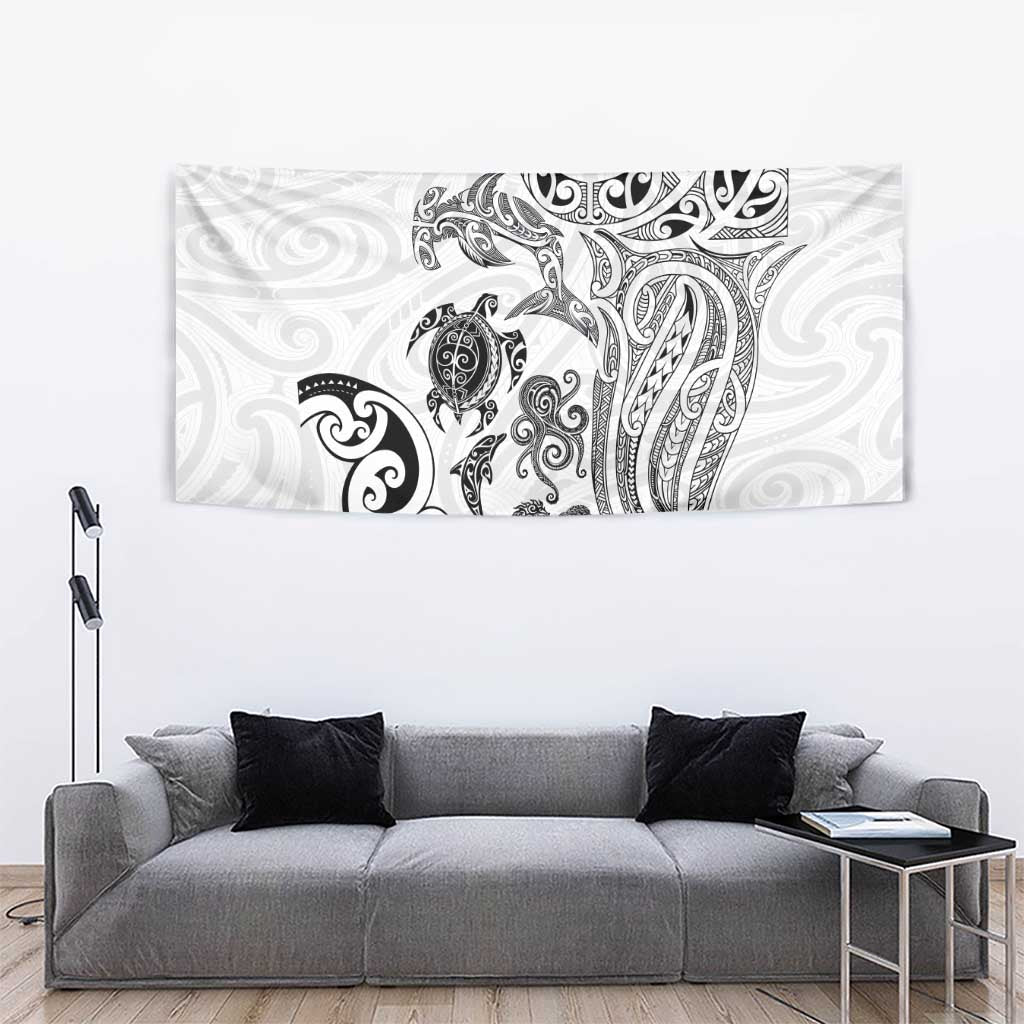 New Zealand Sea Animals with Maori Tribal Tattoo Tapestry White Color LT03 - Polynesian Pride