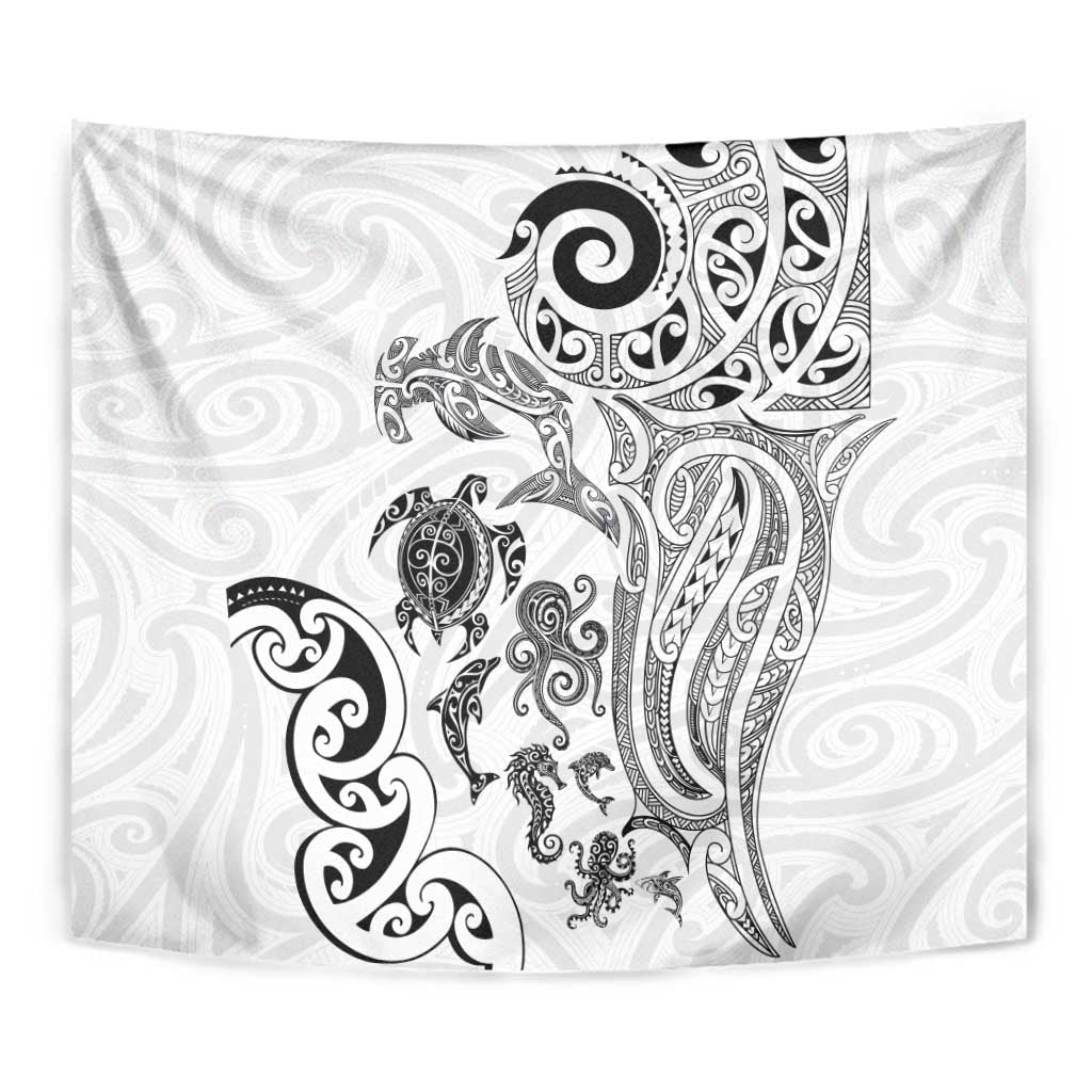 New Zealand Sea Animals with Maori Tribal Tattoo Tapestry White Color LT03 - Polynesian Pride