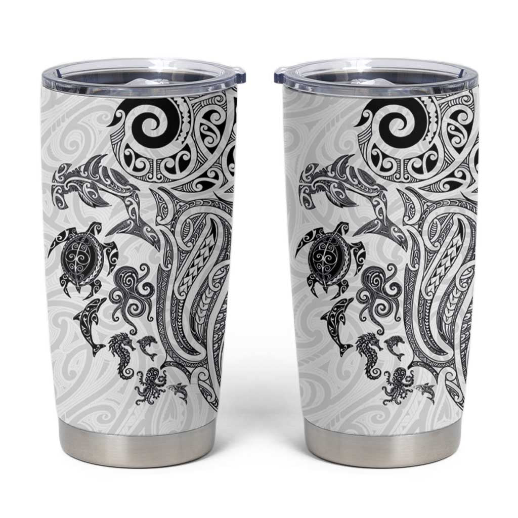 New Zealand Sea Animals with Maori Tribal Tattoo Tumbler Cup White Color LT03 White - Polynesian Pride