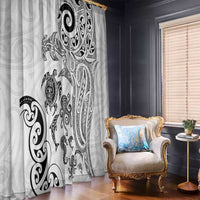 New Zealand Sea Animals with Maori Tribal Tattoo Window Curtain White Color