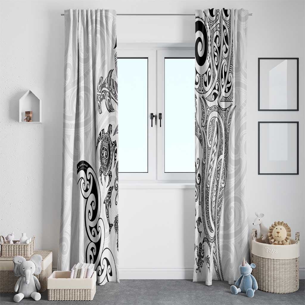 New Zealand Sea Animals with Maori Tribal Tattoo Window Curtain White Color