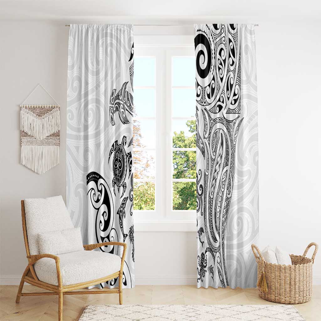 New Zealand Sea Animals with Maori Tribal Tattoo Window Curtain White Color