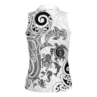 New Zealand Sea Animals with Maori Tribal Tattoo Women Sleeveless Polo Shirt White Color LT03 - Polynesian Pride