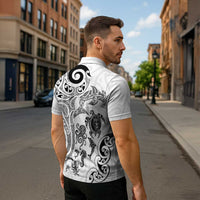 New Zealand Sea Animals with Maori Tribal Tattoo Zipper Polo Shirt White Color LT03 - Polynesian Pride