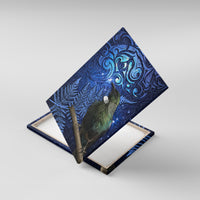 New Zealand Tui Bird Matariki Canvas Wall Art Maori New Year with Galaxy Fern LT03 With Frame Blue - Polynesian Pride