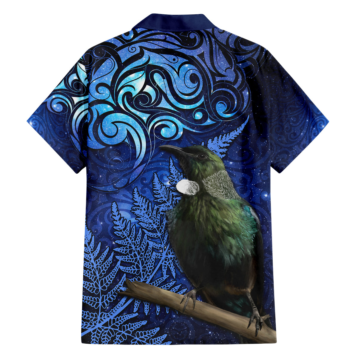 New Zealand Tui Bird Matariki Family Matching Long Sleeve Bodycon Dress and Hawaiian Shirt Maori New Year with Galaxy Fern LT03 - Polynesian Pride