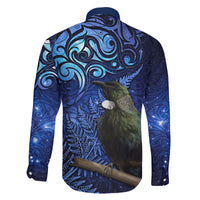 New Zealand Tui Bird Matariki Family Matching Off Shoulder Short Dress and Hawaiian Shirt Maori New Year with Galaxy Fern LT03 - Polynesian Pride
