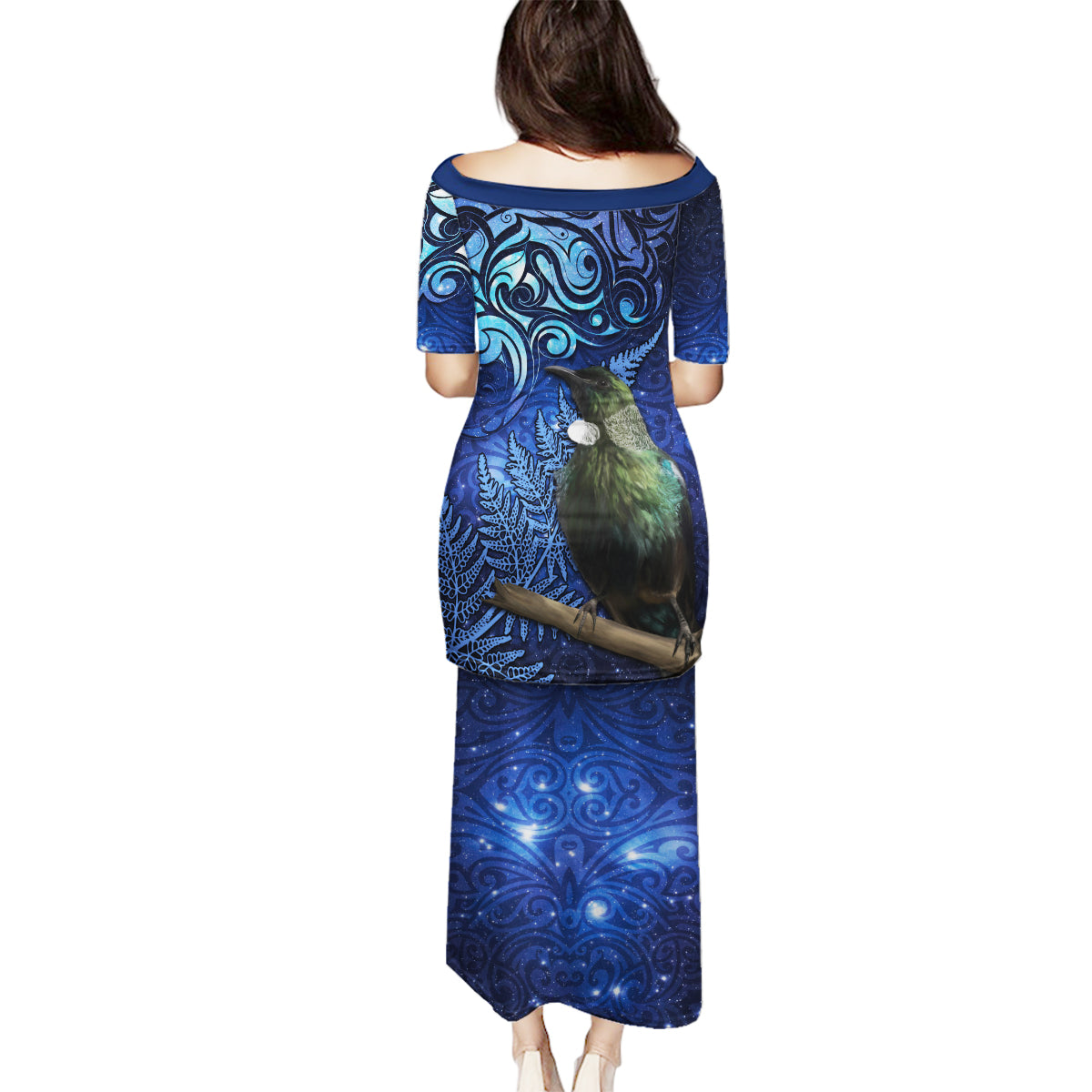 New Zealand Tui Bird Matariki Family Matching Puletasi and Hawaiian Shirt Maori New Year with Galaxy Fern LT03 - Polynesian Pride