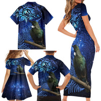 New Zealand Tui Bird Matariki Family Matching Short Sleeve Bodycon Dress and Hawaiian Shirt Maori New Year with Galaxy Fern LT03 - Polynesian Pride
