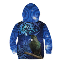 New Zealand Tui Bird Matariki Kid Hoodie Maori New Year with Galaxy Fern LT03 - Polynesian Pride