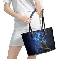 New Zealand Tui Bird Matariki Leather Tote Bag Maori New Year with Galaxy Fern