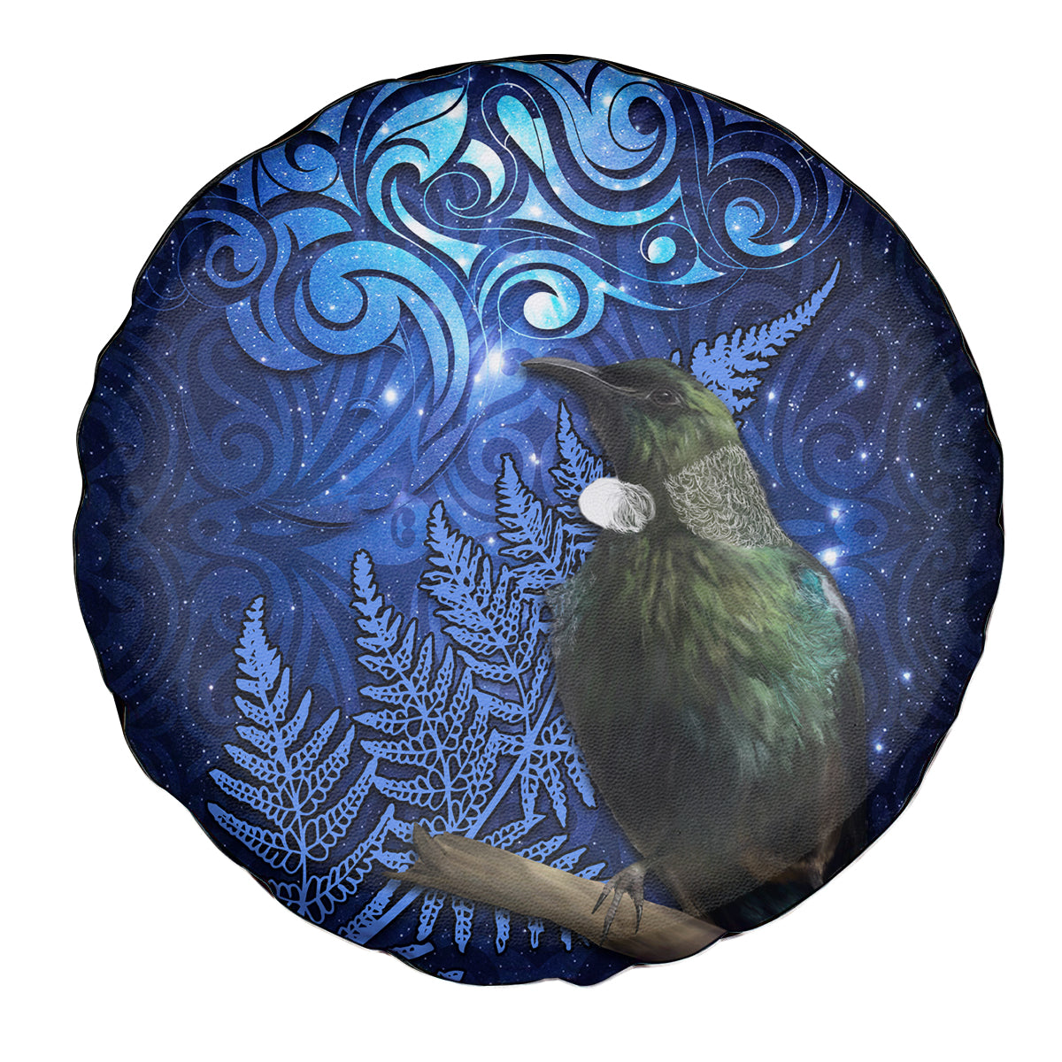 New Zealand Tui Bird Matariki Spare Tire Cover Maori New Year with Galaxy Fern