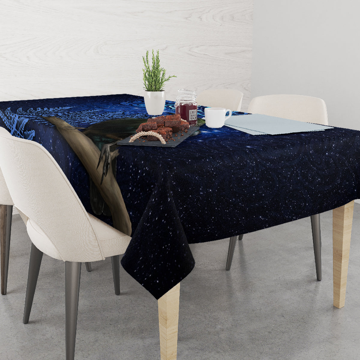 New Zealand Tui Bird Matariki Tablecloth Maori New Year with Galaxy Fern