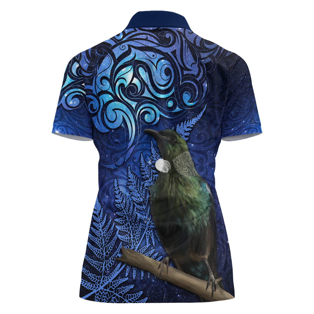 New Zealand Tui Bird Matariki Women Polo Shirt Maori New Year with Galaxy Fern LT03 - Polynesian Pride