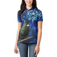 New Zealand Tui Bird Matariki Women Polo Shirt Maori New Year with Galaxy Fern LT03 - Polynesian Pride