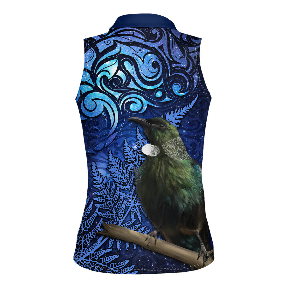 New Zealand Tui Bird Matariki Women Sleeveless Polo Shirt Maori New Year with Galaxy Fern LT03 - Polynesian Pride