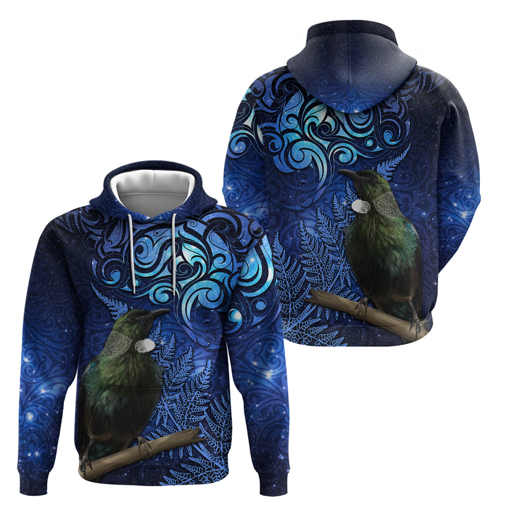 New Zealand Tui Bird Matariki Zip Hoodie Maori New Year with Galaxy Fern LT03 - Polynesian Pride
