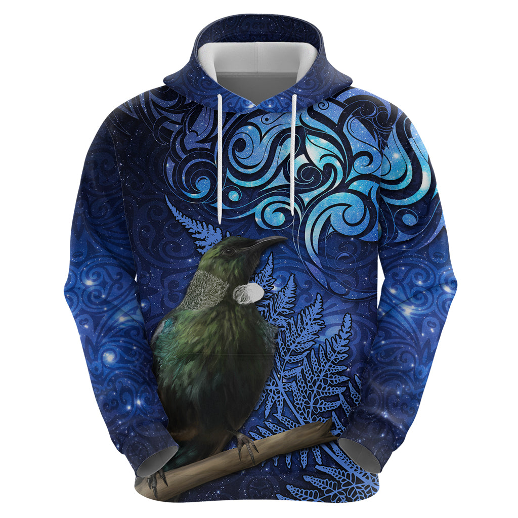 New Zealand Tui Bird Matariki Zip Hoodie Maori New Year with Galaxy Fern LT03 - Polynesian Pride