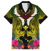 Hawaii Kanaka Maoli Family Matching Off The Shoulder Long Sleeve Dress and Hawaiian Shirt Double Shark and Hibiscus Flowers LT03 Dad's Shirt - Short Sleeve Black - Polynesian Pride