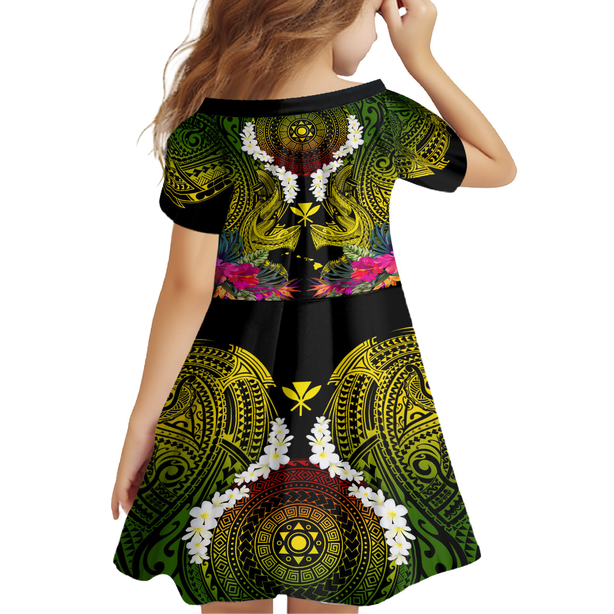 Hawaii Kanaka Maoli Family Matching Off Shoulder Short Dress and Hawaiian Shirt Double Shark and Hibiscus Flowers LT03 - Polynesian Pride