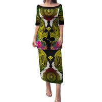 Hawaii Kanaka Maoli Family Matching Puletasi and Hawaiian Shirt Double Shark and Hibiscus Flowers LT03 Mom's Dress Black - Polynesian Pride