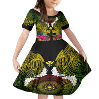 Hawaii Kanaka Maoli Family Matching Short Sleeve Bodycon Dress and Hawaiian Shirt Double Shark and Hibiscus Flowers LT03 Daughter's Dress Black - Polynesian Pride