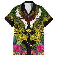 Hawaii Kanaka Maoli Family Matching Short Sleeve Bodycon Dress and Hawaiian Shirt Double Shark and Hibiscus Flowers LT03 Dad's Shirt - Short Sleeve Black - Polynesian Pride