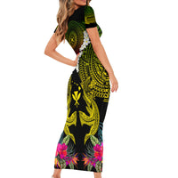 Hawaii Kanaka Maoli Family Matching Short Sleeve Bodycon Dress and Hawaiian Shirt Double Shark and Hibiscus Flowers LT03 - Polynesian Pride