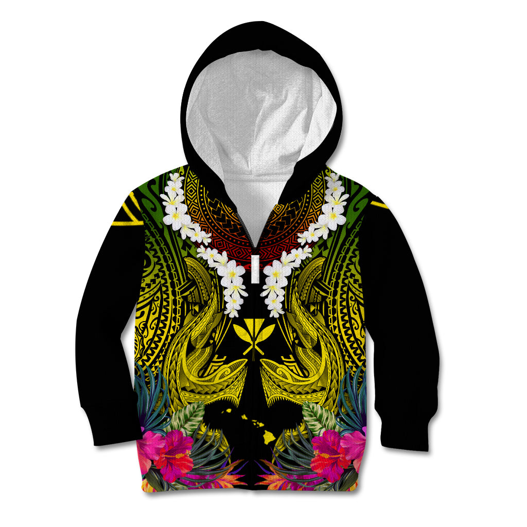Hawaii Kanaka Maoli Kid Hoodie Double Shark and Hibiscus Flowers