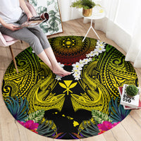 Hawaii Kanaka Maoli Round Carpet Double Shark and Hibiscus Flowers