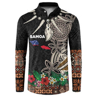 Samoa Siapo Polynesian Art Button Sweatshirt Tropical Flowers and Tatau Pattern Brown