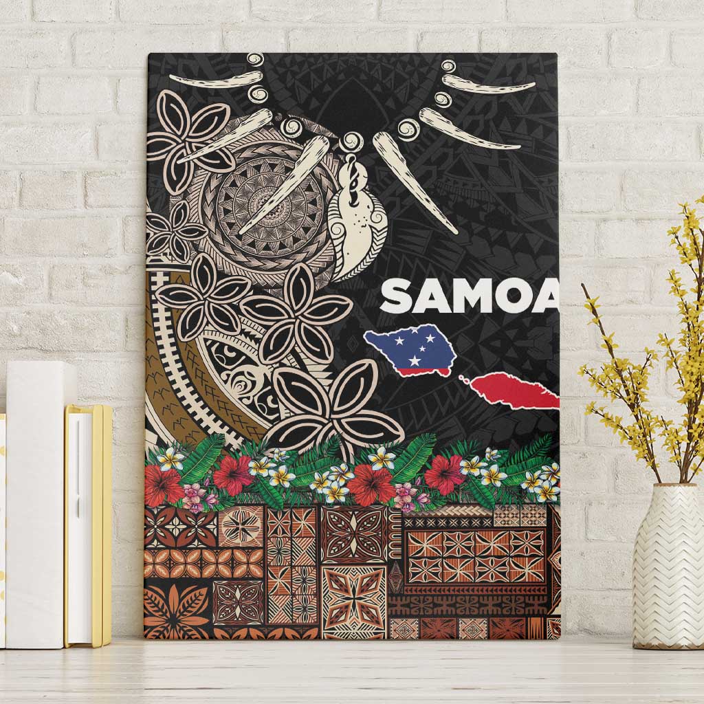 Samoa Siapo Polynesian Art Canvas Wall Art Tropical Flowers and Tatau Pattern Brown