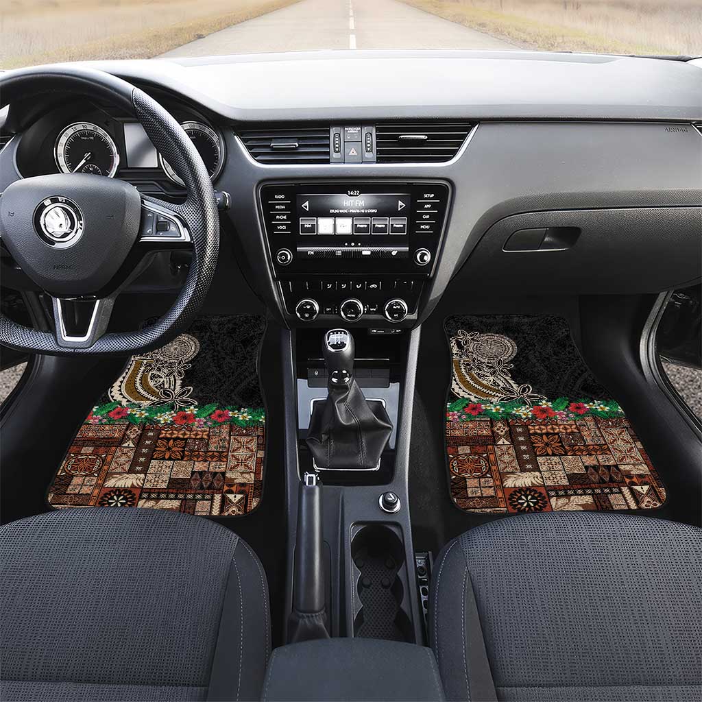 Samoa Siapo Polynesian Art Car Mats Tropical Flowers and Tatau Pattern Brown