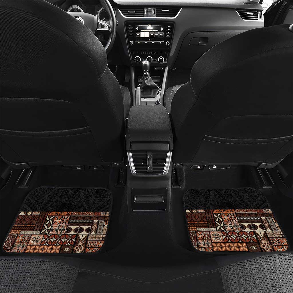 Samoa Siapo Polynesian Art Car Mats Tropical Flowers and Tatau Pattern Brown