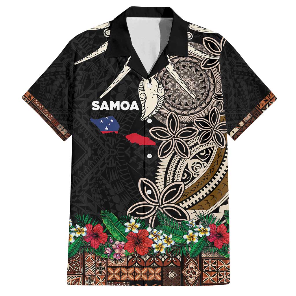 Samoa Siapo Polynesian Art Family Matching Long Sleeve Bodycon Dress and Hawaiian Shirt Tropical Flowers and Tatau Pattern Brown LT03 Dad's Shirt - Short Sleeve Brown - Polynesian Pride