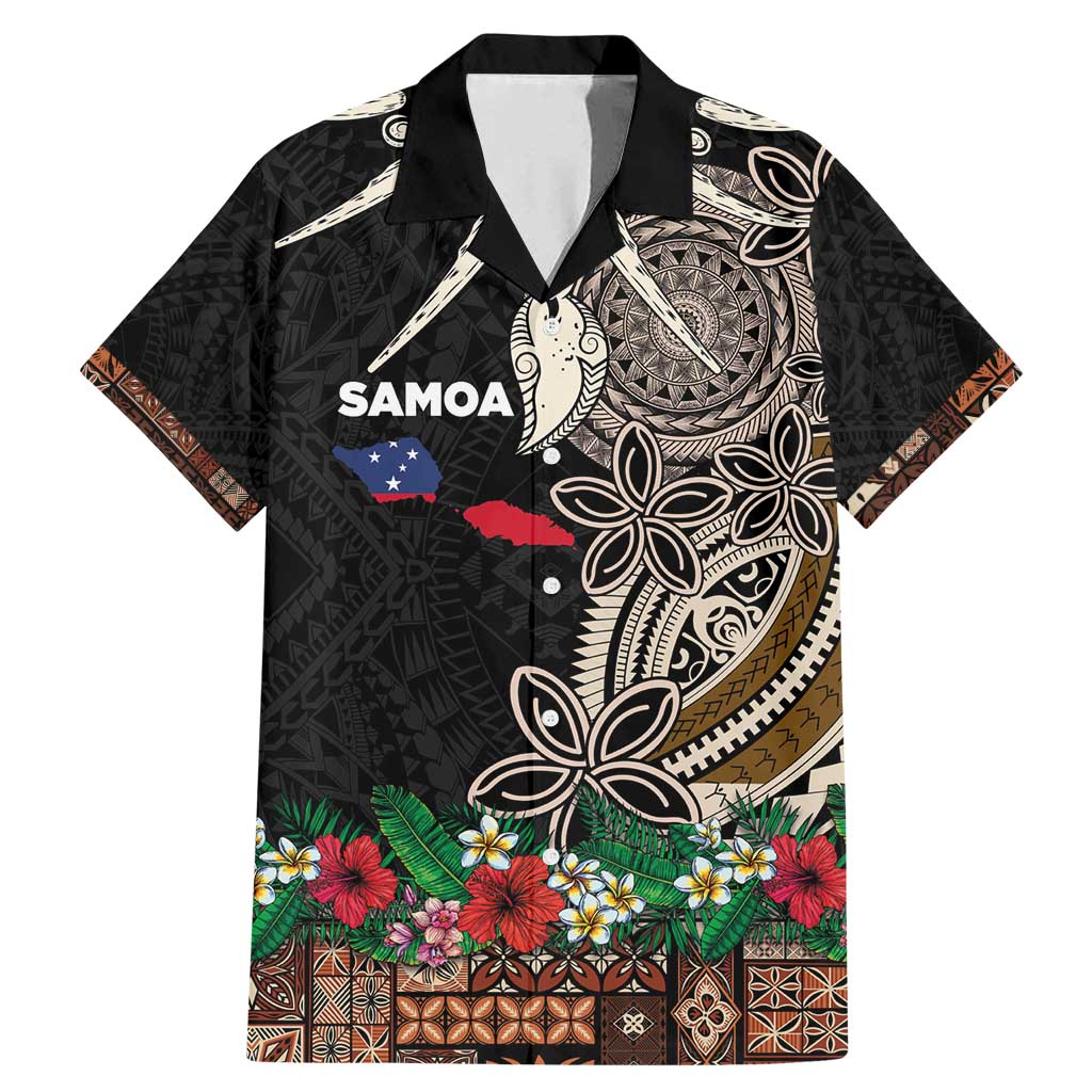Samoa Siapo Polynesian Art Family Matching Mermaid Dress and Hawaiian Shirt Tropical Flowers and Tatau Pattern Brown LT03 Dad's Shirt - Short Sleeve Brown - Polynesian Pride