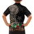 Samoa Siapo Polynesian Art Family Matching Off The Shoulder Long Sleeve Dress and Hawaiian Shirt Tropical Flowers and Tatau Pattern Brown