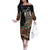 Samoa Siapo Polynesian Art Family Matching Off The Shoulder Long Sleeve Dress and Hawaiian Shirt Tropical Flowers and Tatau Pattern Brown