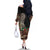 Samoa Siapo Polynesian Art Family Matching Off The Shoulder Long Sleeve Dress and Hawaiian Shirt Tropical Flowers and Tatau Pattern Brown