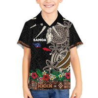 Samoa Siapo Polynesian Art Family Matching Off The Shoulder Long Sleeve Dress and Hawaiian Shirt Tropical Flowers and Tatau Pattern Brown LT03 Son's Shirt Brown - Polynesian Pride