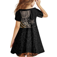Samoa Siapo Polynesian Art Family Matching Off Shoulder Short Dress and Hawaiian Shirt Tropical Flowers and Tatau Pattern Brown LT03 - Polynesian Pride