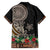 Samoa Siapo Polynesian Art Family Matching Off Shoulder Short Dress and Hawaiian Shirt Tropical Flowers and Tatau Pattern Brown