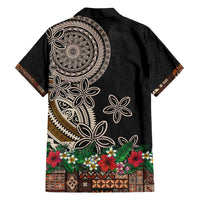 Samoa Siapo Polynesian Art Family Matching Short Sleeve Bodycon Dress and Hawaiian Shirt Tropical Flowers and Tatau Pattern Brown LT03 - Polynesian Pride