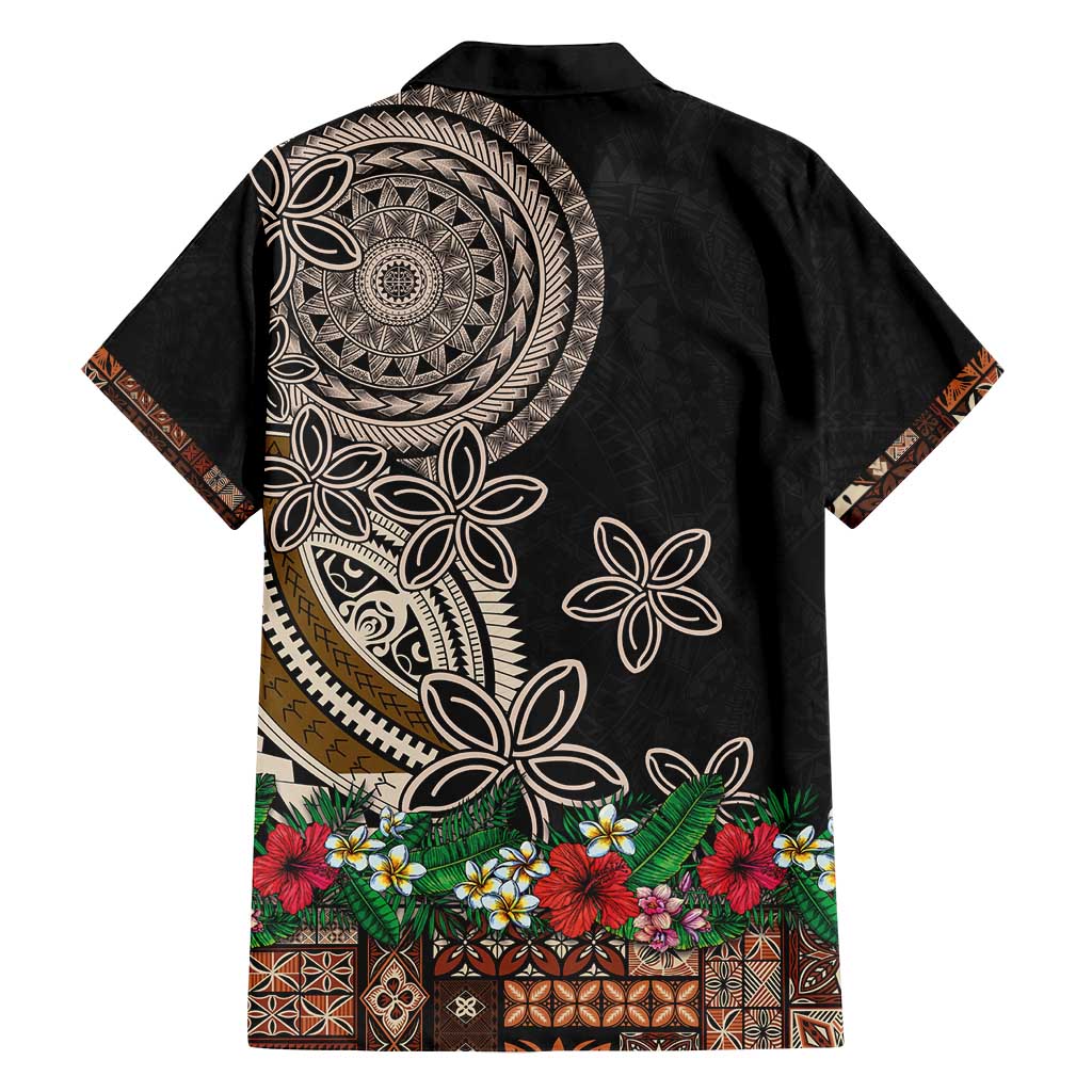 Samoa Siapo Polynesian Art Family Matching Summer Maxi Dress and Hawaiian Shirt Tropical Flowers and Tatau Pattern Brown LT03 - Polynesian Pride