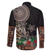 Samoa Siapo Polynesian Art Family Matching Summer Maxi Dress and Hawaiian Shirt Tropical Flowers and Tatau Pattern Brown LT03 - Polynesian Pride