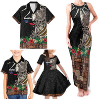 Samoa Siapo Polynesian Art Family Matching Tank Maxi Dress and Hawaiian Shirt Tropical Flowers and Tatau Pattern Brown LT03 - Polynesian Pride