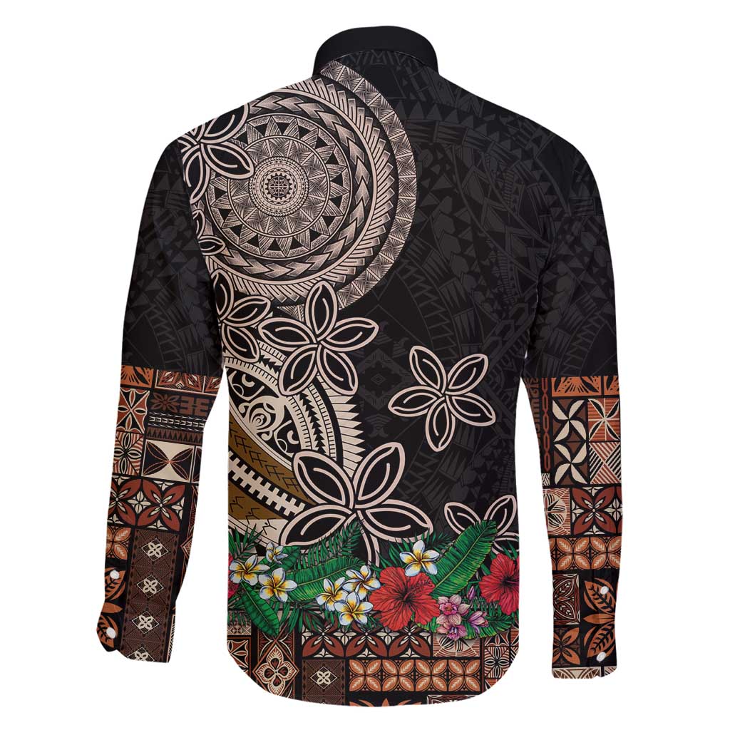 Samoa Siapo Polynesian Art Family Matching Tank Maxi Dress and Hawaiian Shirt Tropical Flowers and Tatau Pattern Brown LT03 - Polynesian Pride
